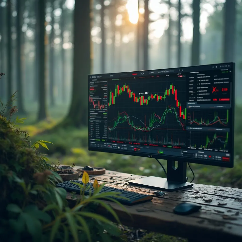 Pantalla con gráficos financieros y análisis de mercado
